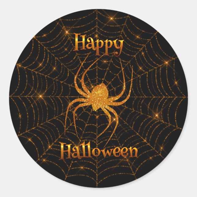 Halloween - Orange Spider Web Round Sticker (Front)