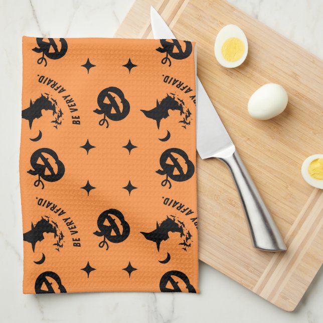 Halloween Orange Spooky Pumpkin Witch  Kitchen Towel (Quarter Fold)