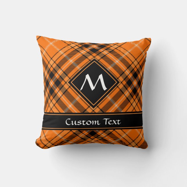 Halloween Orange Tartan Throw Pillow (Front)