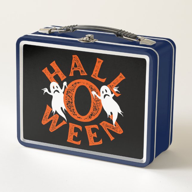 Halloween Orange Typography Ghosts Metal Lunch Box (Front)