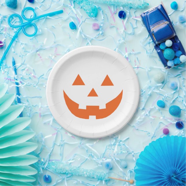 Halloween orange white Jack o lantern pumpkin face Paper Plate (Party)