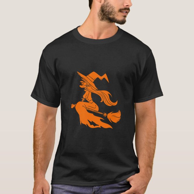 Halloween Orange Wich Silhouette  T-Shirt (Front)