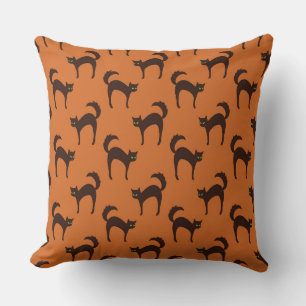 HALLOWEEN ORANGE WITH BLACK CATS THROW PILLOW