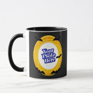 Halloween Orange Yellow Swirl With Your Photo Bats Mug