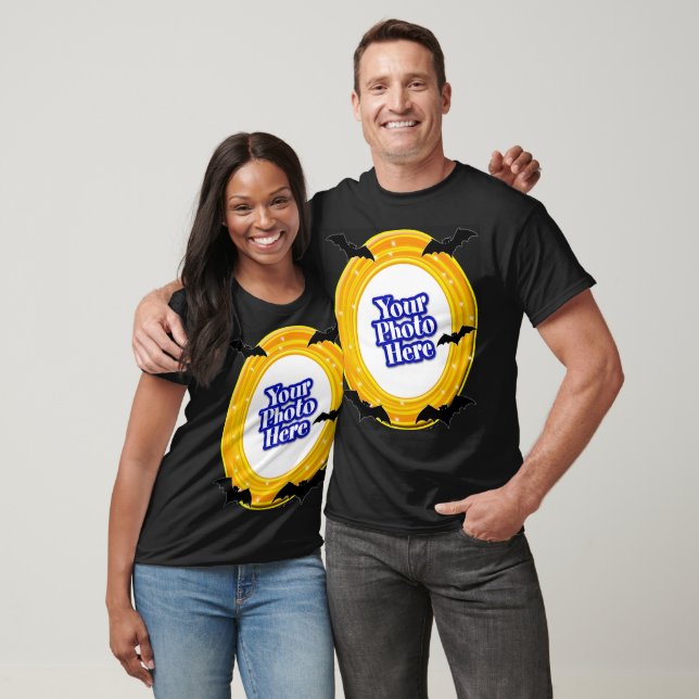 Halloween Orange Yellow Swirl With Your Photo Bats T-Shirt (Unisex)