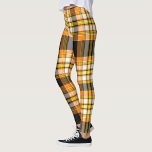 Halloween Orange, Yellow, White & Black Plaid Leggings