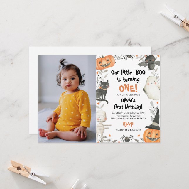 Halloween Our Little Boo Birthday Party Invitation (Front/Back In Situ)