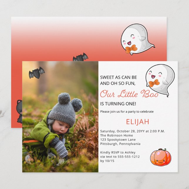 Halloween Our Little Boo Ghost Boy 1st Birthday Invitation (Front/Back)