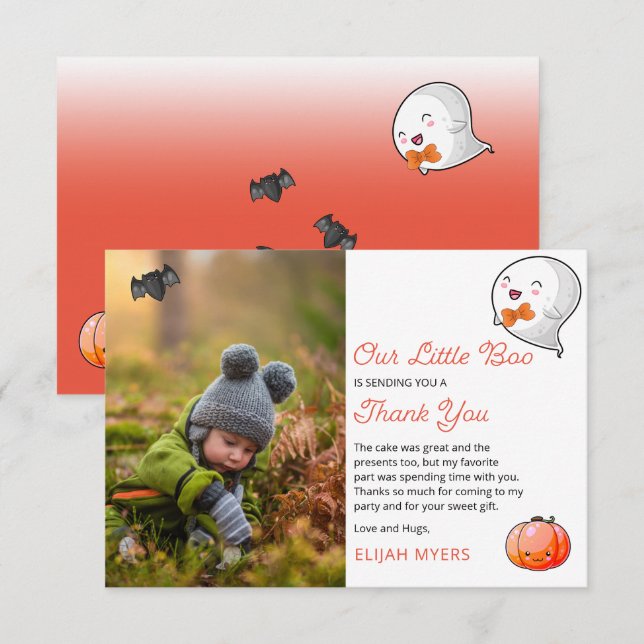 Halloween Our Little Boo Ghost Boy 1st Birthday  Thank You Card (Front/Back)