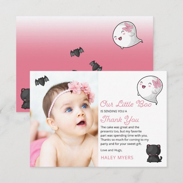 Halloween Our Little Boo Ghost Girl 1st Birthday Thank You Card (Front/Back)