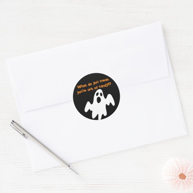 Halloween Out of Candy Funny Ghost Classic Round Sticker (Envelope)