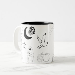 Halloween outline Name Spooky Two-Tone Coffee Mug