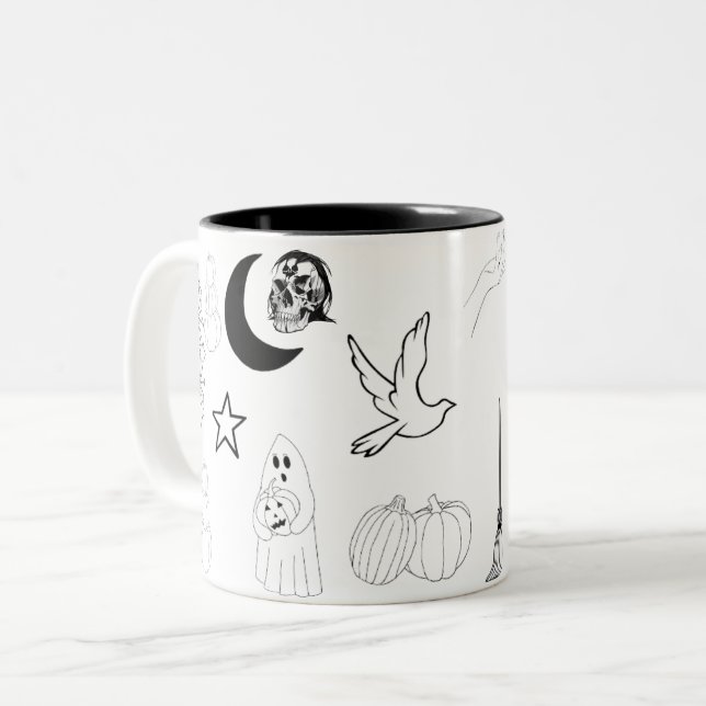 Halloween outline Name Spooky Two-Tone Coffee Mug (Front Left)