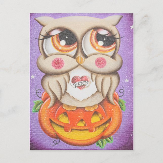 Halloween Owl and Pumpkin Postcard (Front)
