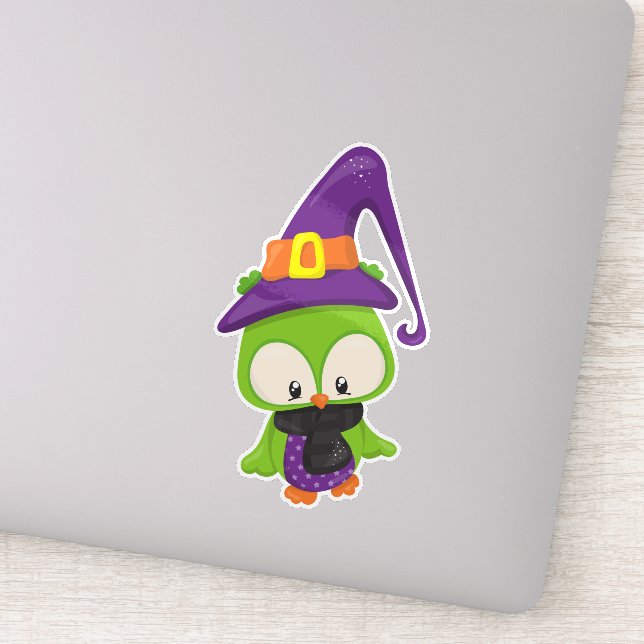 Halloween Owl, Cute Owl, Green Owl, Witch Hat (Detail)