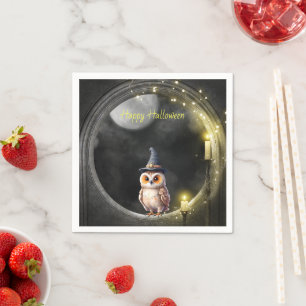 Halloween Owl in Round Tower Window Napkin