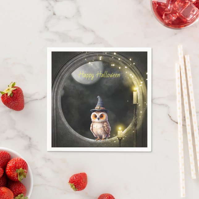 Halloween Owl in Round Tower Window Napkin (Insitu)