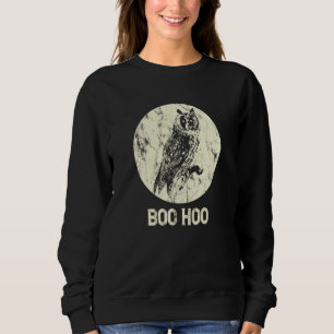 Halloween Owl Retro Full Moon Boo Hoo Distressed Sweatshirt