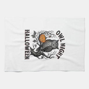 Halloween Owl Shirt Vintage Spooky Bird Party Desi Kitchen Towel
