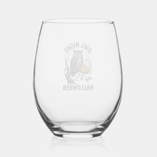 Halloween Owl Shirt Vintage Spooky Bird Party Desi Stemless Wine Glass