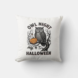 Halloween Owl Shirt Vintage Spooky Bird Party Desi Throw Pillow