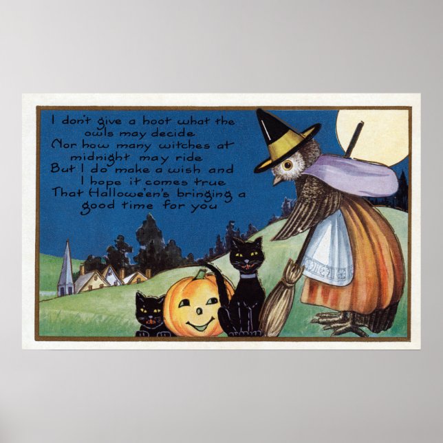 Halloween owl witch black cats vintage poster (Front)