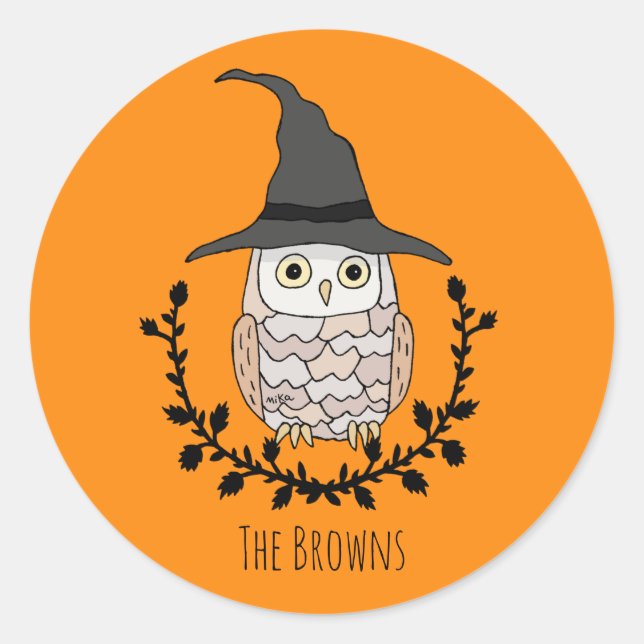 Halloween Owl Witch Hat Halloween Party Favor Classic Round Sticker (Front)