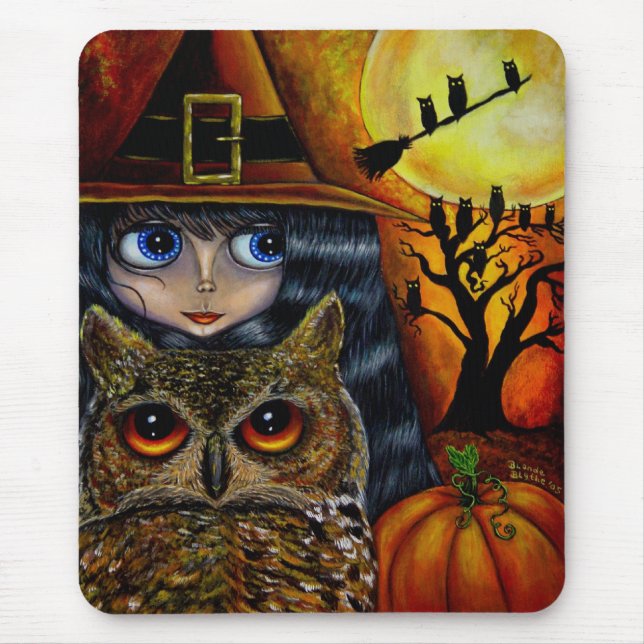 Halloween Owl Witch Mousepad (Front)