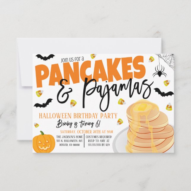 Halloween Pancakes And Pyjamas Invitation (Front)