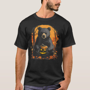Halloween Panda Bear Forest Autumn Leaves Pumpkin  T-Shirt