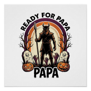 Halloween Papa Shirt Vintage Graveyard Sunset Desi Poster