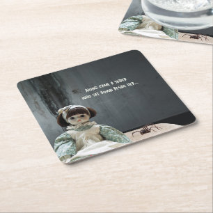 Halloween Paper Coasters, Creepy Miss Muffet Square Paper Coaster