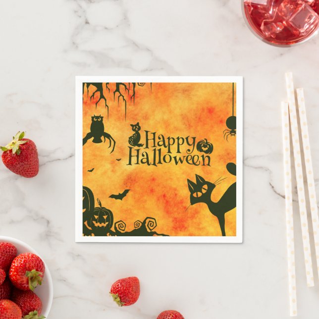 Halloween Paper Napkin Cats Bats Owls (Insitu)