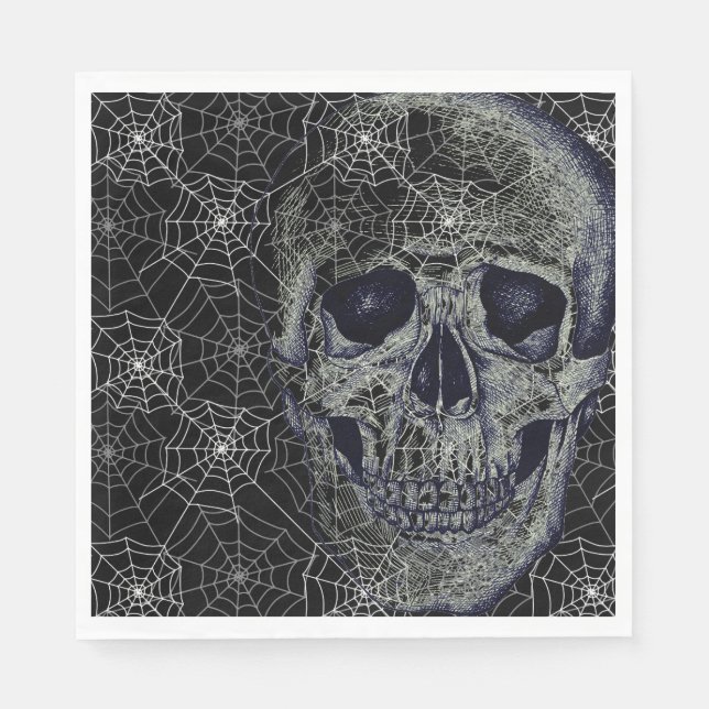 Halloween Paper Napkins-Skull & Webs Napkin (Front)