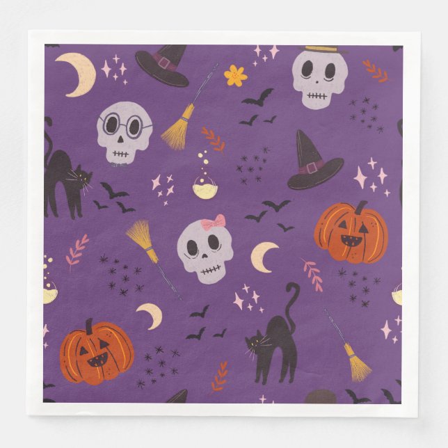 Halloween Paper Napkins – Skulls, Pumpkins & Black (Front)