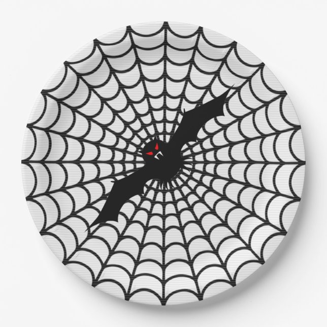 Halloween Paper Plates/Bat in Spider Web Plate (Front)