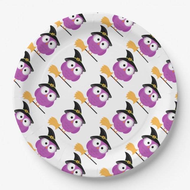 Halloween Paper Plates/Owl with Witch's Hat and Br Paper Plate (Front)
