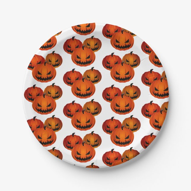 Halloween Paper Plates-Scary Pumpkins    Plate (Front)