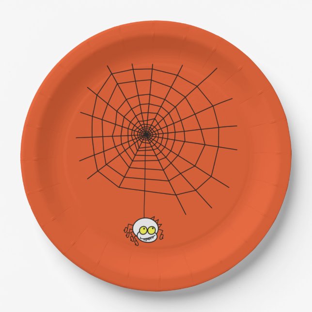 Halloween Paper Plates/Spider and Web on Orange Paper Plate (Front)