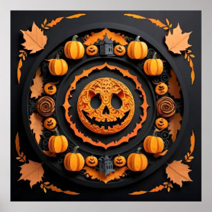 Halloween Papercuat Mandala Poster