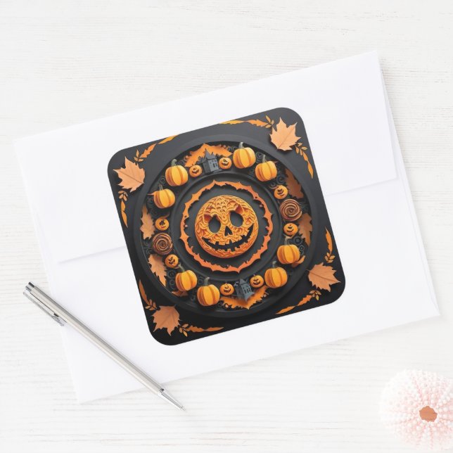 Halloween Papercuat Mandala Square Sticker (Envelope)