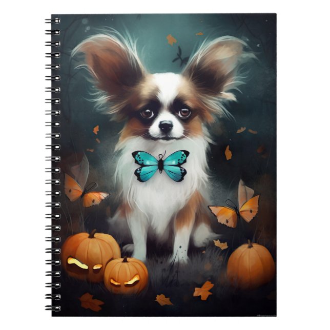 Halloween Papillon With Pumpkins Scary  Notebook (Front)