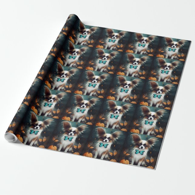 Halloween Papillon With Pumpkins Scary  Wrapping Paper (Unrolled)