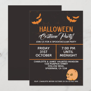 Halloween Party Bat And Skull Personalized Invitation