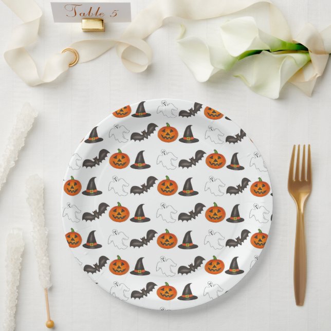Halloween Party Bat Pumpkin Witch Ghost Paper Plate (Wedding)