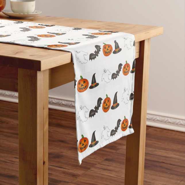 Halloween Party Bat Pumpkin Witch Ghost Short Table Runner (In Situ)