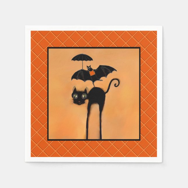 Halloween Party Black Cat and Bat Napkin (Front)