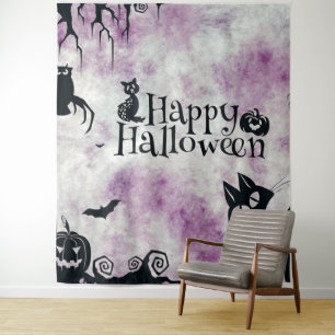 Halloween Party Black Cat Evil Pumpkins Scary Owls Tapestry
