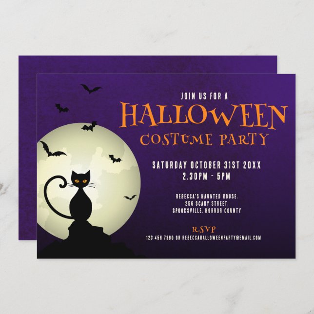Halloween Party Black Cat Invitation (Front/Back)