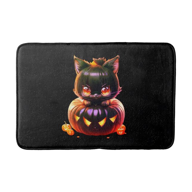 Halloween Party Black Cat Pumpkin Horror Scary Bath Mat (Front)